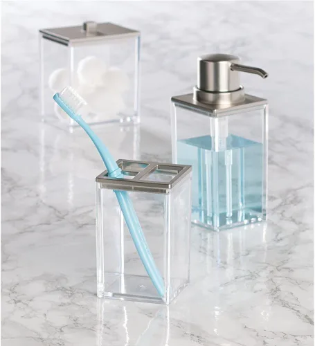 Vista 2 de iDesign Clarity BPA-Free Barra de plástico Jabonera - 5 "x 3.25" x 1.34 ", claro / cepillado níquel, 18 pulgadas por 16 pulgadas