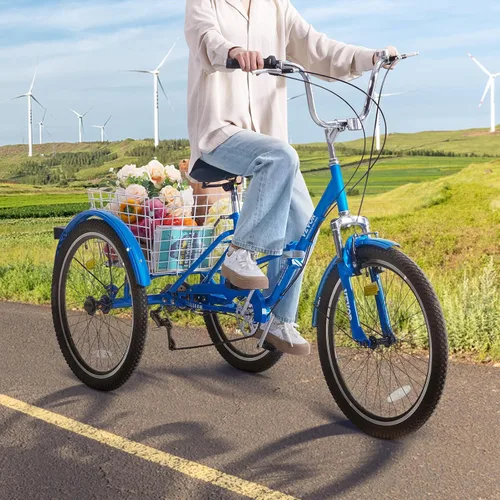 Vista 8 de VEVOR - Triciclo plegable para adultos, triciclos plegables para adultos, bicicleta de crucero de 3 ruedas con cesta grande y asiento ajustable