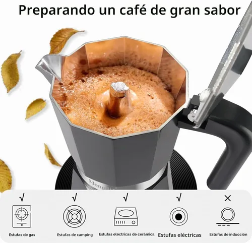 Vista 4 de Mongdio - Cafetera de café espresso para estufa Moka, Cafetera Cubana para estufa, Cafetera Mocha Greca Italiana, para 6 tazas de espresso, 10 onzas