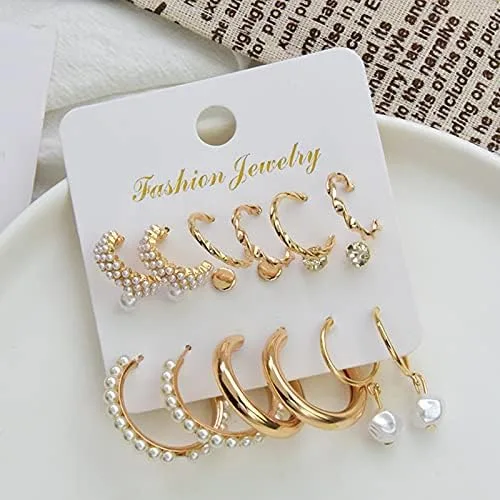 Vista 3 de Juego de 56 pares de aretes para mujer, aretes de aro de perla, varios aretes de tuerca, joyería simple y linda