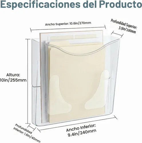 Vista 6 de PAG-Mass - Organizador de archivos de pared transparente de 6 bolsillos para oficina, soporte vertical para carpetas de documentos para el hogar