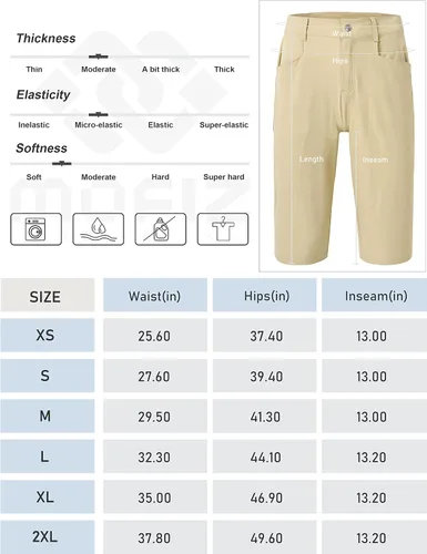 Vista 7 de MoFiz Women 13" Slim Fit Cargo Hiking Shorts Knee Length Elastic Waistband Women Golf Shorts with Right Thigh Zip Pocket