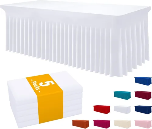 Vista 80 de Smiry Mantel de Spandex, Mantel Elástico Ajustable Extensible para Mesas Rectangulares de 6 Pies, Falda Cubierta de Mesa Impermeable y Lavable