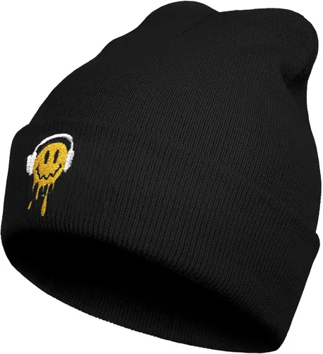 Vista 2 de Yrassio Faith, Jesus Fish Bordado Beanie Sombrero para Hombres Mujeres Invierno Tejer Puños Cálido Estiramiento Calavera Tejer Sombreros Gorra Negro