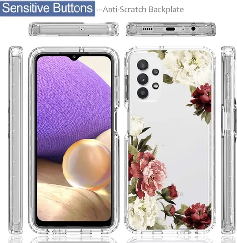 Vista 5 de Funda para teléfono Galaxy A32 5G, Galaxy M32 5G SM-A326 con protector de pantalla de vidrio templado, bonito patrón floral transparente, funda