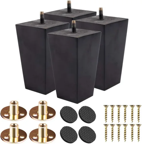 Vista 12 de Patas para muebles de madera maciza de 8 pulgadas, 4 pies de repuesto de pirámide de madera moderna de mediados de siglo con pernos roscados de 5/16