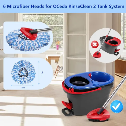 Vista 4 de Juego profesional de 6 piezas compatible con O-Cedar RinseClean: 4 cabezales de fregona de microfibra + 1 cepillo + 1 base de ajuste preciso