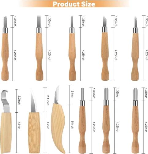 Vista 4 de Kit de tallado de madera, 26 piezas, herramientas de tallado de madera, cuchillos detallados, cuchillos, bloques, guantes, kit de corte