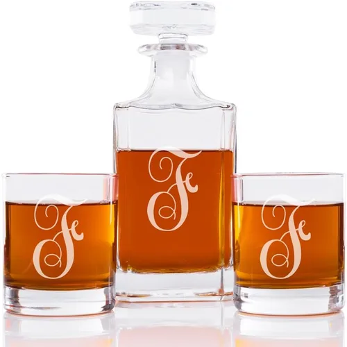 Vista 10 de Abby Smith Juego de decantador de whisky con inicial de estilo lujoso y vasos de rocas, letra A