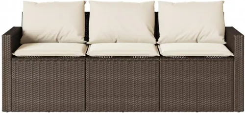 Vista 6 de Brown PE Rattan 3-Seater Outdoor Sofa, Steel Frame Rectangular Garden Bench with Cushions for Patio, Balcony and Terrace