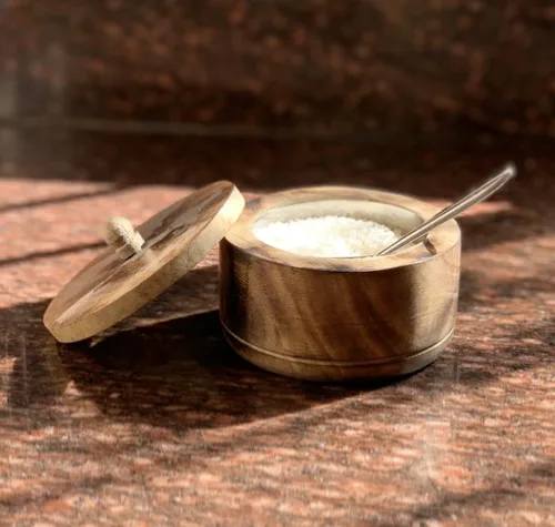 Vista 9 de Azucarero decorativo de madera rústica con tapa de boca ancha para dulces y especias para condimentos, frutos secos, recipiente para servir sal