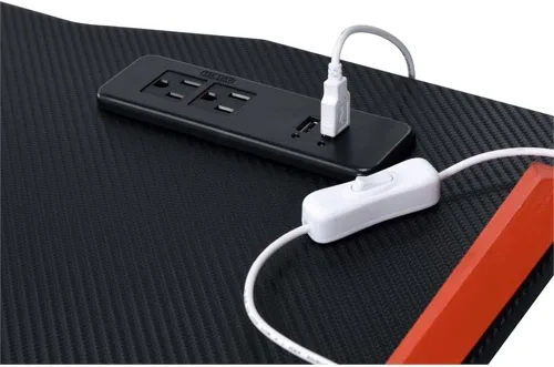 Vista 4 de Acme Dragi - Mesa de juegos con marco de metal con puerto USB y luz LED en negro y rojo