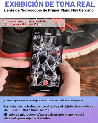 Vista 5 de APEXEL Microscopio de teléfono, microscopio de bolsillo, lente de cámara para iPhone, microscopio 100X con clip universal para todos los teléfonos