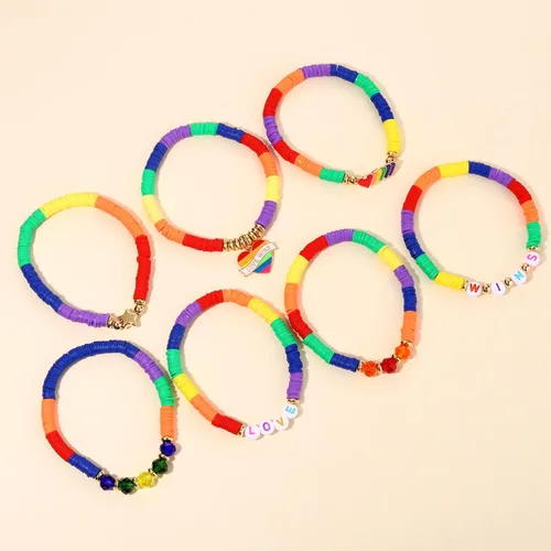 Vista 255 de Surfer Heishi - Pulseras apilables para mujer, apilables, de vinilo arcoíris, disco de arcilla, pulseras elásticas para la amistad, joyería bohemia