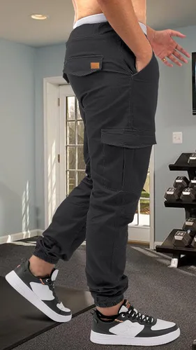 Vista 5 de OUTSON Pantalones deportivos de algodón para hombre, pantalones deportivos casuales de algodón, pantalones deportivos de gimnasio, pantalones largos