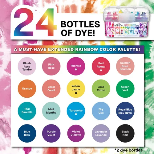 Vista 5 de Tulip Kit de teñido anudado de un solo paso Color Spectrum, 24 botellas, colores arcoíris, kit de tie-dye todo en uno para grupos grandes