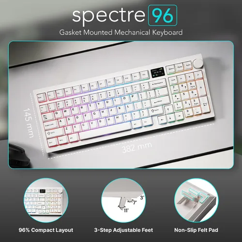 Vista 2 de TECWARE Spectre Teclado mecánico para juegos 96% RGB Pantalla LCD personalizable Inalámbrico de tres modos con perilla Montaje en junta