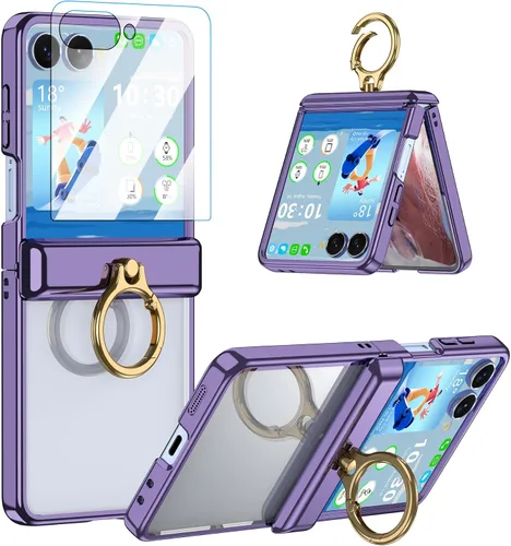 Vista 8 de Funda transparente para Samsung Galaxy Z Flip 6 con anillo, anticaídas a prueba de golpes para Z Flip 6 5G 2024