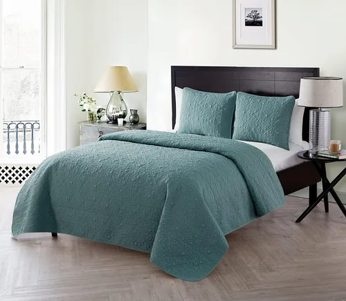 Vista 6 de VCNY Home Edredón para cama individual – Edredón individual alternativo de 2 piezas, colcha floral con funda (Caroline, ropa de cama gris)