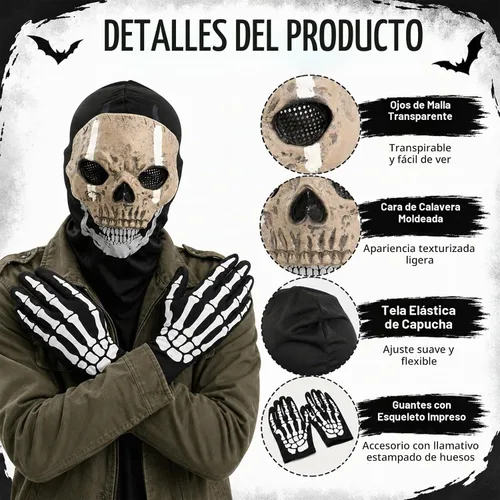 Vista 4 de Ghost Balaclava Skeleton Ski Mask Halloween Cosplay Ghost Skull Mask 2