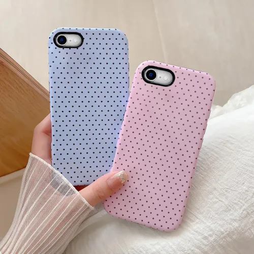 Vista 3 de Compatible con iPhone SE/8/7 Funda Linda para Celular, Diseño de Patrón Estético de Puntos, Funda Protectora Antiarañazos de 2 Capas Híbridas a Azul
