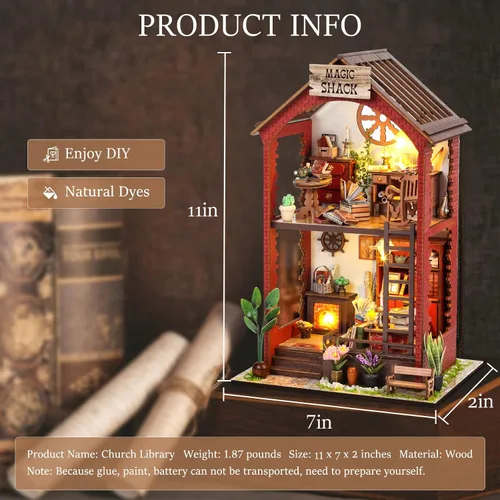 Vista 5 de Kits de manualidades para rincón de lectura DIY Booknook - Creatividad 3D, rompecabezas de madera con luces LED, decoración para estanterías - Kit