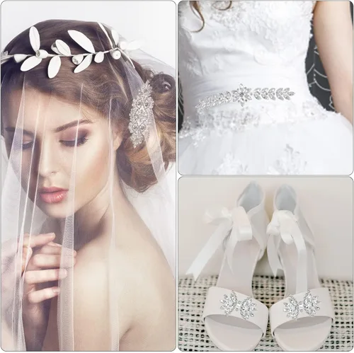 Vista 4 de 8 piezas de apliques de diamantes de imitación de cristal plateados para planchar con apliques de fijación en caliente para vestido de novia vestido