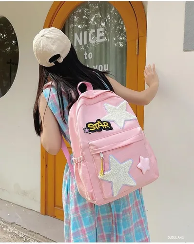 Vista 5 de Linda mochila para mujeres y hombres, diseño Kawaii Y2K moderno colorido Harajuku senderismo mochila de viaje mochila estética mochila, Estrella