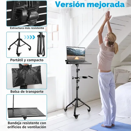 Vista 2 de Soporte ajustable para proyector de computadora portátil con ruedas
