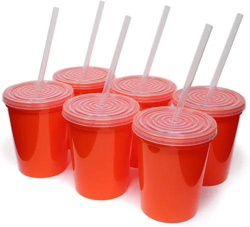 Vista 9 de Rolling Sands - Vasos de plástico reutilizables de 16 onzas con tapas, 6 unidades, hechos en EE. UU.; vasos y tapas de plástico, incluye 6 pajitas