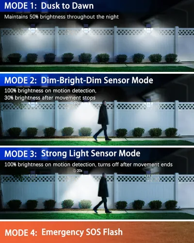 Vista 7 de CLAONER Luces solares para exteriores, sensor de movimiento, 3500 lm, 288 luces LED de seguridad con control remoto, IP67, impermeable, 4 cabezales