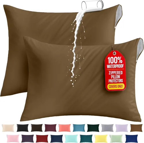 Vista 44 de Utopia Bedding Protector de almohada impermeable, con cremallera, paquete de 2, beige, estándar, funda de almohada a prueba de chinches, de 20 x 26