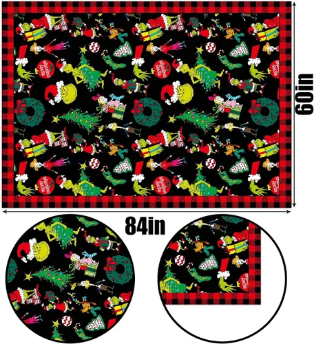 Vista 3 de Mantel de Navidad con elfo verde de Navidad, decoración de fiesta de cumpleaños, hogar, cocina, comedor, mesa rectangular (60 x 84 pulgadas)