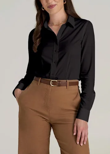 Vista 2 de Camisas con botones para mujer, camisas de vestir de manga larga, elásticas, sin arrugas, para el trabajo, blusas casuales de oficina