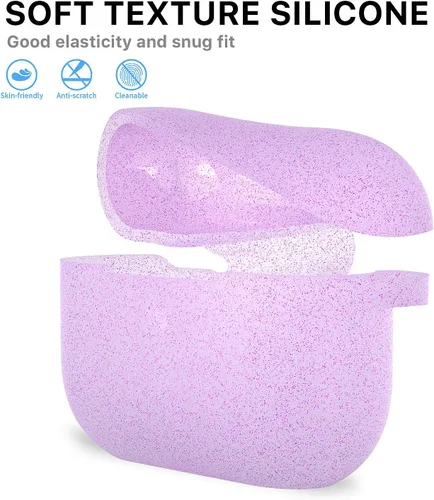 Vista 3 de Funda protectora de silicona con llavero, compatible con Apple AirPods Pro 2, LED frontal visible (morado brillante)