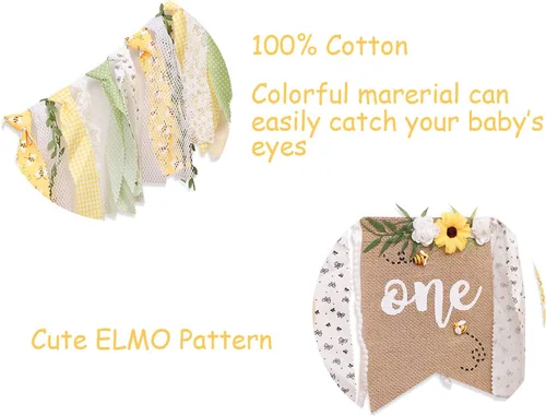 Vista 7 de OTURGC Cartel de primer cumpleaños para silla alta con temática de abeja, patrón multicolor de abeja y flores, cartel rectangular de lino de 80 x