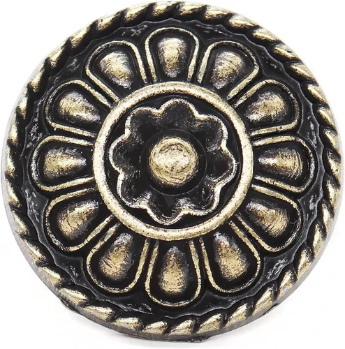 Vista 5 de Paquete de 8 pomos redondos tradicionales de 1.2 pulgadas de ancho para cajones de gabinete, color negro, latón antiguo, manijas colgantes