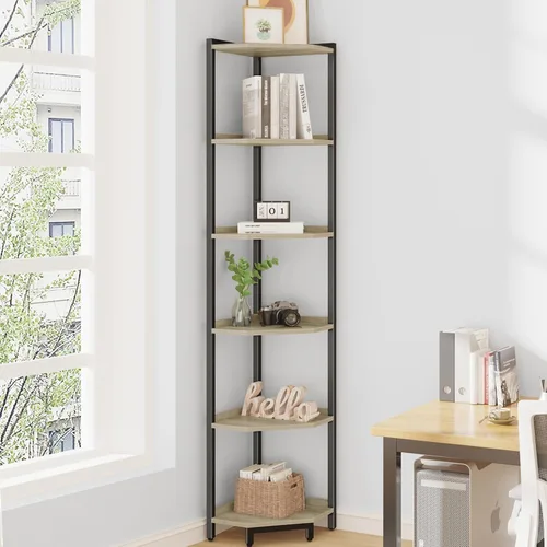 Vista 12 de Hzuaneri - Estantería de esquina, estante de libros de esquina, unidad de estante de almacenamiento con marco de metal, soporte para plantas