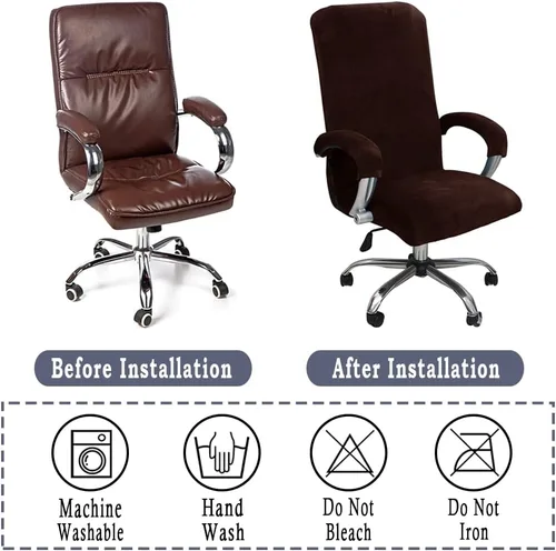 Vista 5 de ITFRO Funda para silla de oficina de 3 piezas con fundas para reposabrazos, funda de terciopelo para silla de escritorio de computadora con Marrón