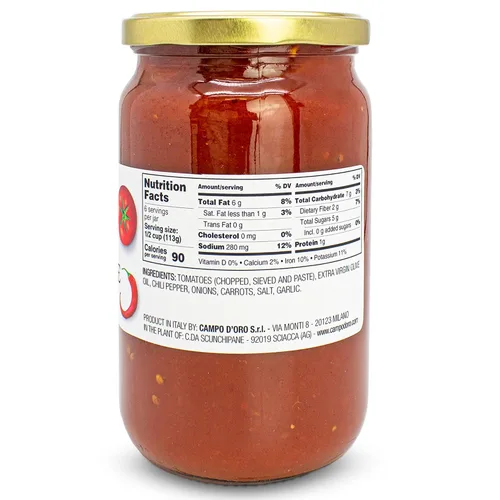 Vista 3 de CAMPO D'ORO - Salsa de tomate Arrabiatta 24 oz, salsa de pasta