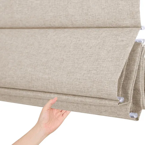 Vista 3 de Persianas romanas opacas sin cordones, persianas de oscurecimiento de habitación color beige para ventanas, fáciles de instalar, con aislamiento