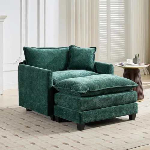 Vista 72 de Sofá seccional modular verde de 111.5", sofás seccionales grandes de 3 plazas para sala de estar, sofá nube oversized de tela chenille con otomana