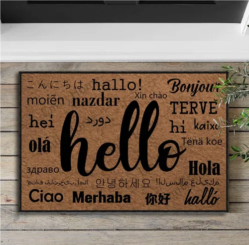 Vista 2 de Emilyhome Hello Funny Felpudo lavable a máquina de perfil bajo de 0.24 pulgadas, para interiores y exteriores, antideslizante y seguro para suelos