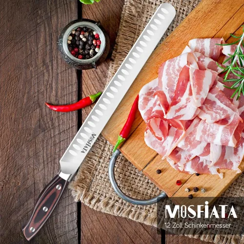 Vista 2 de MOSFiATA Cuchillo de corte de 12 pulgadas – Cuchillo de corte de carne – Acero alemán de alto carbono forjado – Diseño de mango ergonómico – Con