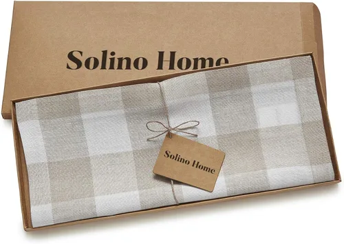 Vista 5 de Solino Home - Manteles individuales a cuadros, servilletas, mantel y camino de mesa Natural & White