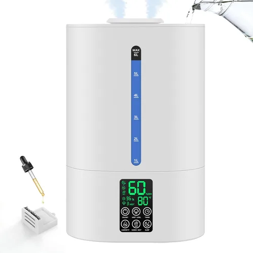 Vista 10 de Coolfiqu Humidificadores de 6L para dormitorio, habitación grande, hogar, humidificador fresco y cálido para bebés y plantas, humidificadores