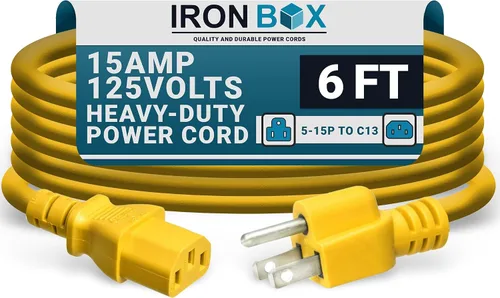 Vista 53 de IronBox Electric - Cable de Alimentación de Servicio Pesado 5-15P a C13 - Cable PC SJT 14/3 de 3 Clavijas 15A 125V - Cable para Computadora