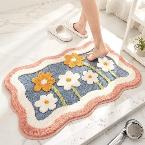 Vista 10 de Tapete de baño, extra suave, de alta absorción, antideslizante, de felpa, lavable a máquina, ideal para suelo de baño, bañera y ducha, 15.75 x 23.62