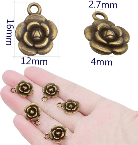Vista 3 de BronaGrand 60pcs Rose Charm Pendant,Rose Flower Charms Flower Bead Charms Craft Supplies for Jewelry DIY Necklace Earrings Bracelet Making Accessory
