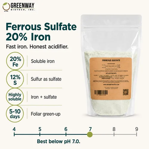 Vista 2 de Greenway Biotech Ferroso Sulfato 20% Fertilizante Fe de Hierro, Soluble en Agua con Azufre para Céspedes, Árboles, Arbustos, Verduras y Plantas